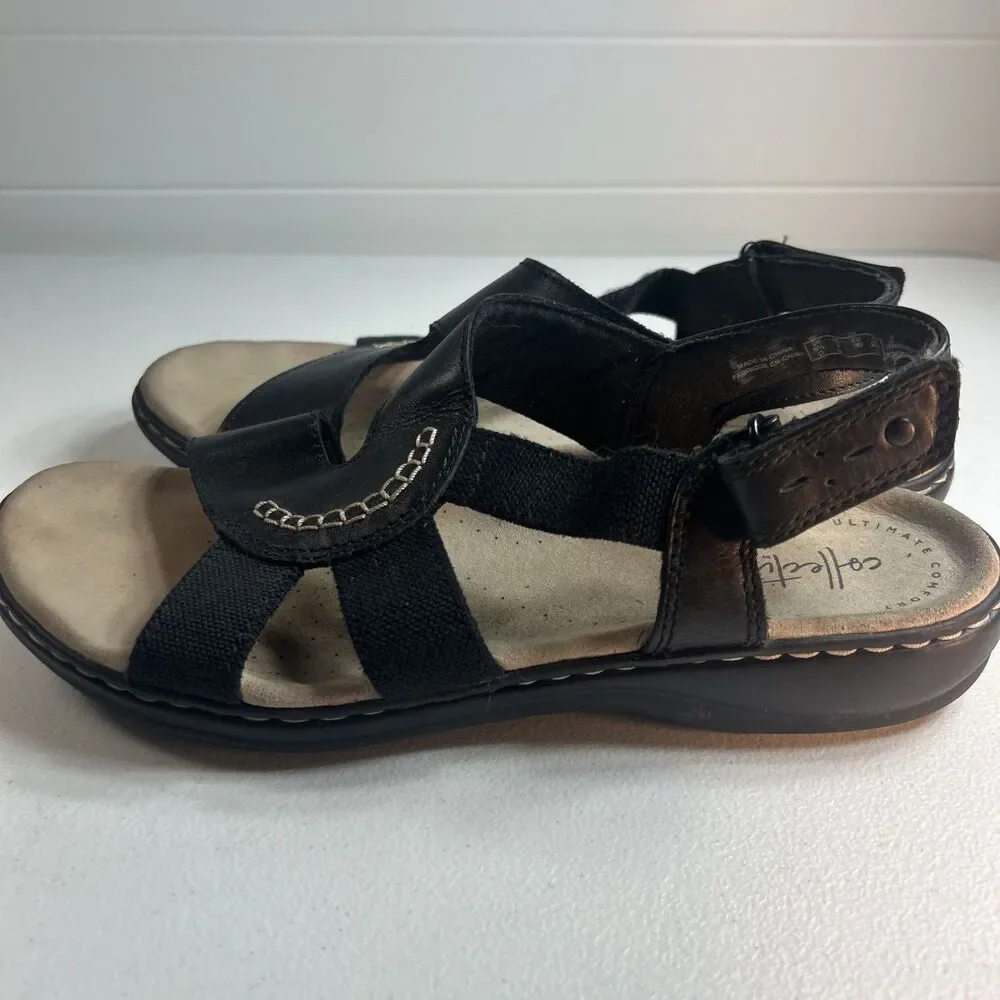 Clarks Collection Women’s Sandals Size 9 M Black Leather Leisa Lakelyn Comfort